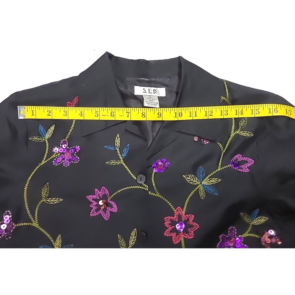 S.L.B.‎ 100% Silk Vintage Blazer Size 6 Floral Embroidered Sequins Y2K Shimmer - Picture 8 of 9